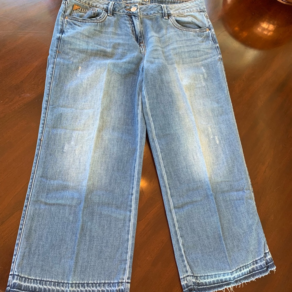 English brand Next. Wide cropped jeans with fading. UK size 14. See measurements
